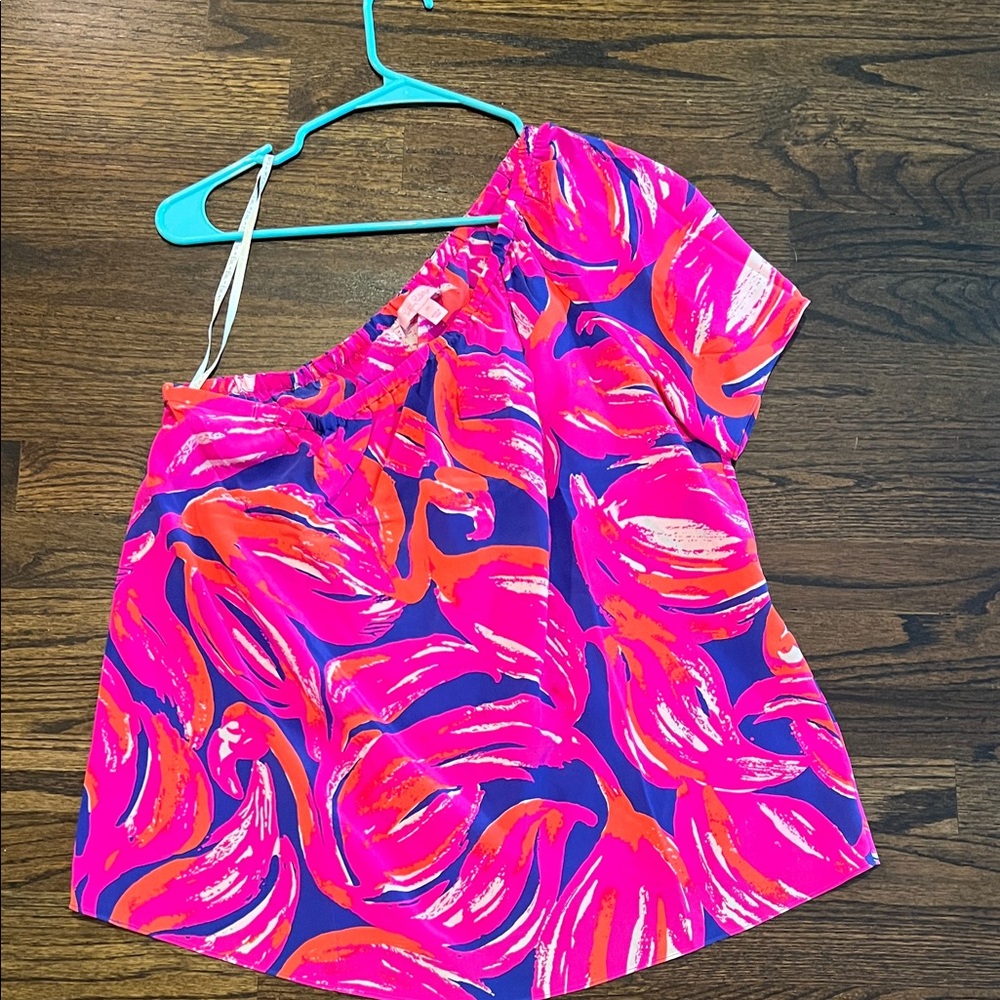 Lilly Pulitzer Hot Pink, Orange & Blue One-Shoulder Top